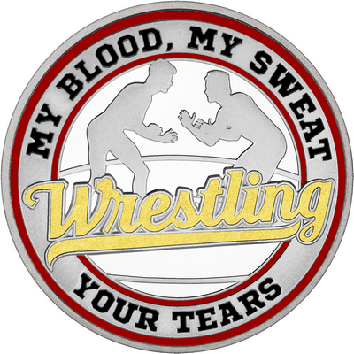Gold "Wrestling" with Maroon Outer Circular Borders